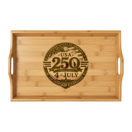 4th of July Engraved Bamboo Serving Tray — USA 250th Anniversary