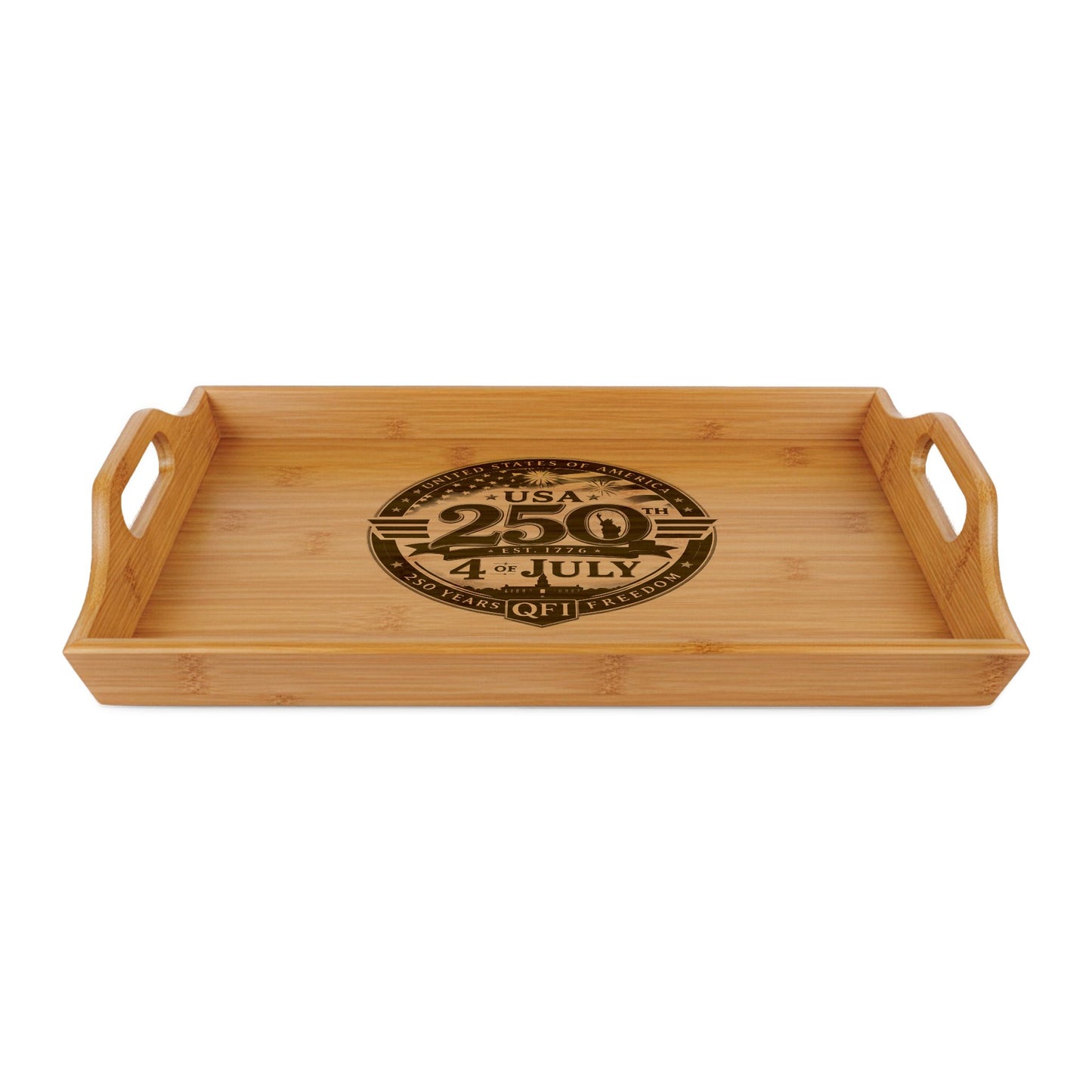 4th of July Engraved Bamboo Serving Tray — USA 250th Anniversary